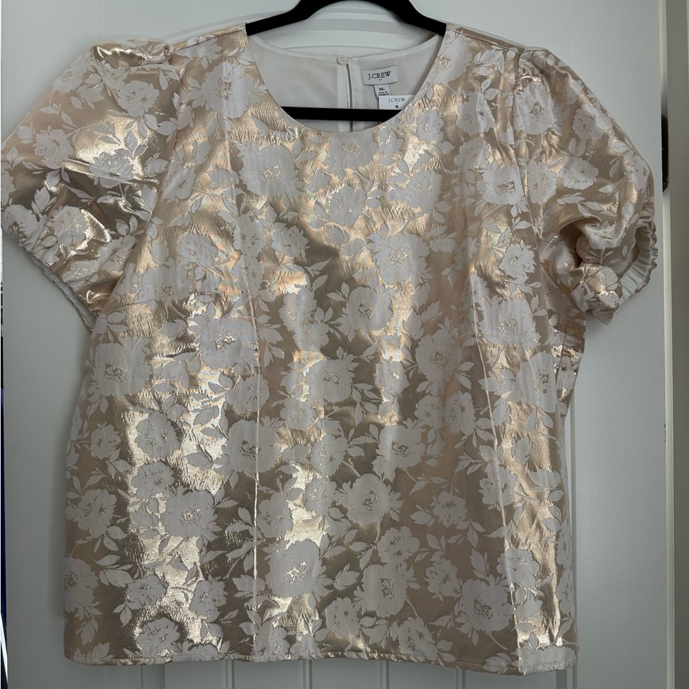 J. Crew Gold Puff Sleeve Boxy Blouse